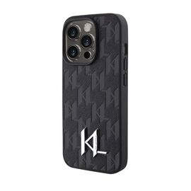 Futrola Karl Lagerfeld Leather Case With Hot Stamping Monogram And Kl Metal Logo - iPhone 15 Pro Max (6.7) crna Full ORG (KLHCP15XPKLPKLK) (MS).