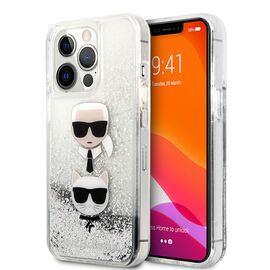 Futrola Karl Lagerfeld Hc Liquid Glitter 2 Heads - iPhone 14 Pro srebrna (KLHCP14LKICGLS).