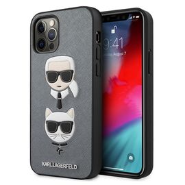 Futrola Karl Lagerfeld CPU Saffiano K&C Heads - iPhone 12/12 Pro 6.1 srebrna (KLHCP12MSAKICKCSL).