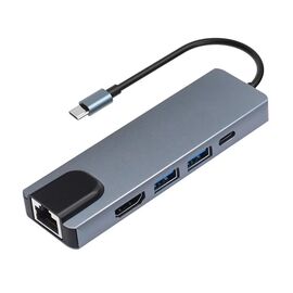 Adapter Type C na LAN Gb, Type C, 2xUSB 3.0 i HDMI 5u1 20cm kabl.