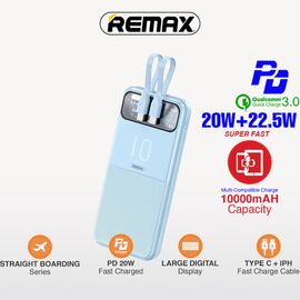 Univerzalna Back Up Baterija with 2 Fast Charging Cables REMAX Stervui Series RPP-619 PD 20W+ QC 22.5W 10000mAh plavi.