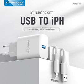 Kucni punjac KONFULON C87, 3A, 15W, sa iPhone lightning kablom white (beli).