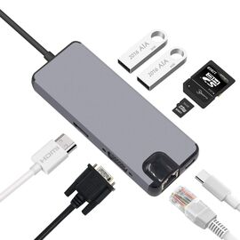 Adapter Type C na RJ45 (LAN) HDMI VGA 2xUSB 3.0 PD SD microSD 8u1 JWD-TC32.