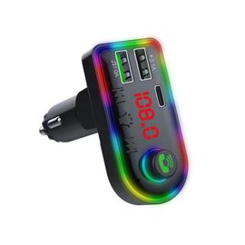 FM transmiter F8 USB, PD, TF, Bluetooth 5.0, Type C, RGB, 12-24V, Handsfree slušalica crni.