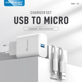 Kucni punjac KONFULON C87, 3A, 15W, sa micro USB kablom white (beli).