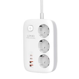 Produzni kabl LDNIO SE3436 3250W EU 3 uticnice + 2xUSB QC 60W, 2xPD 65W, PPS, GaN 2m beli.