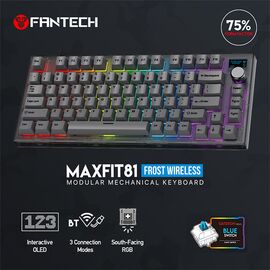 Tastatura Mehanicka Gaming Fantech MK910 RGB PBT Maxfit81 Frost Wireless crna (blue switch).