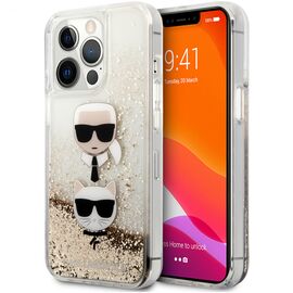 Futrola Karl Lagerfeld Hc Liquid Glitter 2 Heads - iPhone 14 Pro zlatna (KLHCP14LKICGLD).