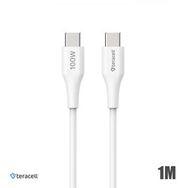 Data kabl Teracell Plus 100W PD Type C na Type C beli 1m.