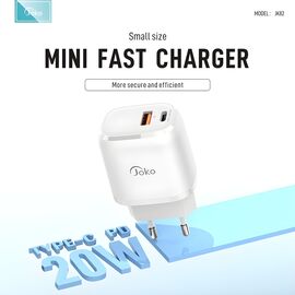 Kucni punjac KONFULON JK82 + PX15 PD 20W, QC 18W, sa kablom USB na Type C beli.