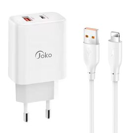 Kucni punjac KONFULON JK87, QC 20W, PD 30W, sa iPhone lightning kablom beli.