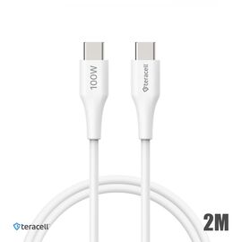 Data kabl Teracell Plus 100W PD Type C na Type C beli 2m.