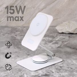 Kucni punjac Wireless 15W rotirajuci beli.