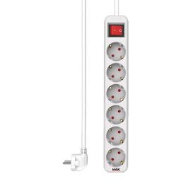 Produzni kabl sa prekidacem 6 uticnica 5m Max MPS-106S-5M Beli.