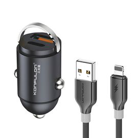 Auto punjac KONFULON C95Q + DC85 QC3.0 20W, PD 20W sa iPhone lightning kablom crni 1m.
