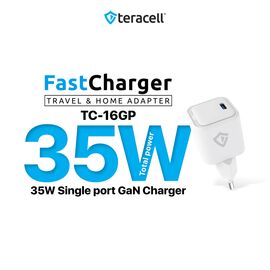 Kucni punjac Teracell Evolution TC-16GP, GaN, PD 3.0, 35W sa PD iPhone lightning kablom beli CE.