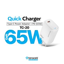 Kucni punjac Teracell Evolution TC-20, GAN, PD Fast charging 65W sa PD type C kablom beli CE.