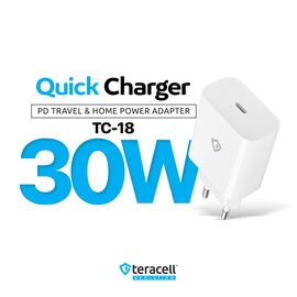 Kucni punjac Teracell Evolution TC-18 PD Fast charging 30W sa PD type C kablom beli CE.