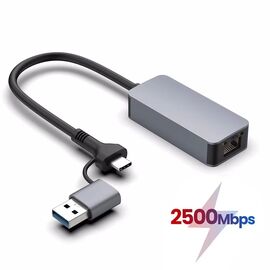 Adapter Type C - USB 3.0 JWD na 2.5Gbps Gigabitni LAN sivi.