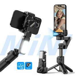 Tripod stabilizator Q19 smart AI sa selfie stickom i LED svetlom crni.