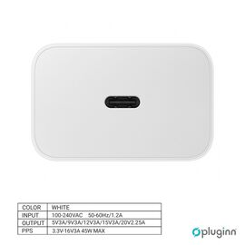 Kucni Punjac Pluginn AJ-45 PD Fast 45W redizajn - Samsung sa PD Type C kablom CE beli.