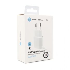 Kucni punjac Teracell Evo USB1 1A sa iPhone lightning kablom beli.