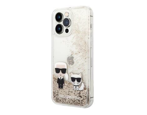 Futrola Karl Lagerfeld Liquid Glitter Case Karl And Choupette - Iphone 14 Pro zlatna Full ORG (KLHCP14LGKCD) (MS).