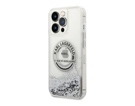 Futrola Karl lagerfeld Liquid Glitter Round Rsg Logo - Iphone 14 Pro srebrna Full ORG (KLHCP14LLCRSGRS) (MS).
