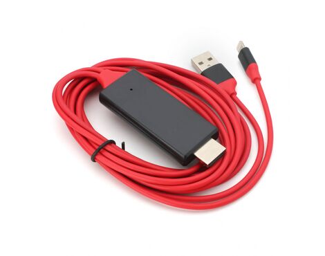 Kabl lightning na HDMI USB 2m crveni.