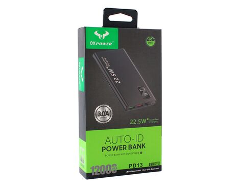 Back up baterija Oxpower P13 PD fast 12000 mAh crna.