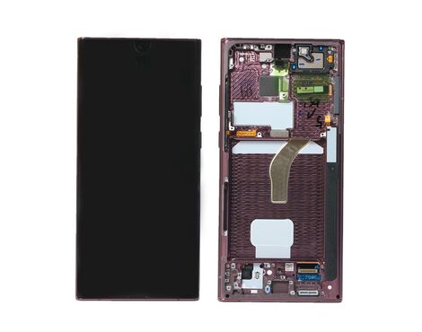 LCD displej (ekran) - Samsung S908 Galaxy S22 Ultra 5G + touchscreen + frame Burgundy Purple Service Pack ORG/GH82-27488B.