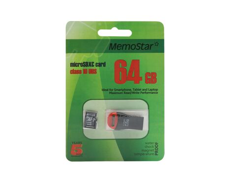Memorijska kartica MemoStar Micro SD 64GB UHS-1 Class 10 + USB citac (MS).