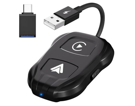 TechAdro Carplay Wireless Adapter - auto Andorid/IOS 2 u 1 USB, Type C crni.