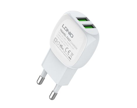 Kucni punjac LDNIO A2218 2xUSB 2.4A 12W Lightning beli (MS).