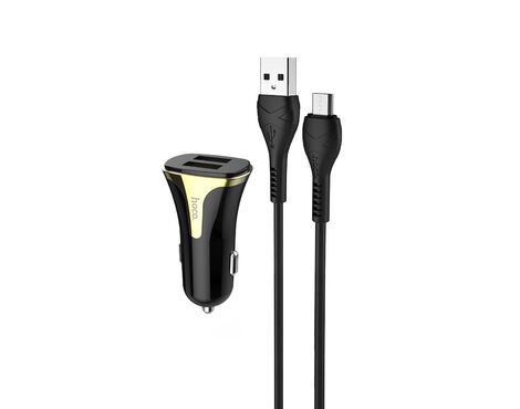 Auto punjac HOCO Z31 QC3.0 2xUSB sa micro USB kablom crni.