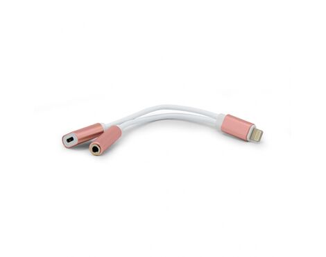 Iphone lightning adapter - slusalice i punjenje roze.