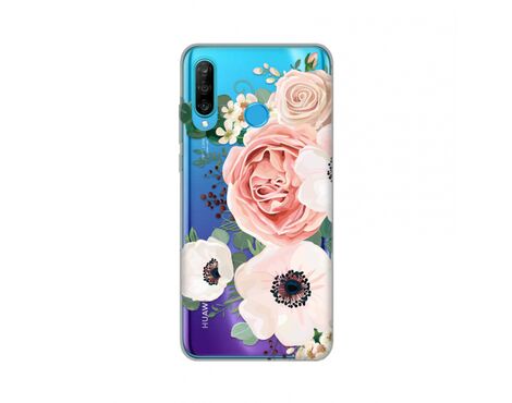 Silikonska futrola PRINT Skin - Huawei P30 Lite Luxury Pink Flowers.