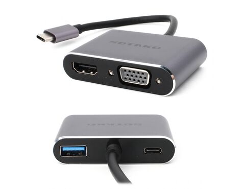 Adapter Type C na HDMI VGA PD USB3.0 SOTAKO ST-C0401 4 u 1 sivi.