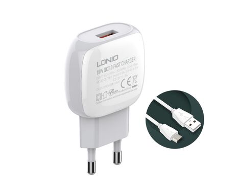 Kucni punjac LDNIO A1306Q QC3.0, 18W, sa micro USB kablom.