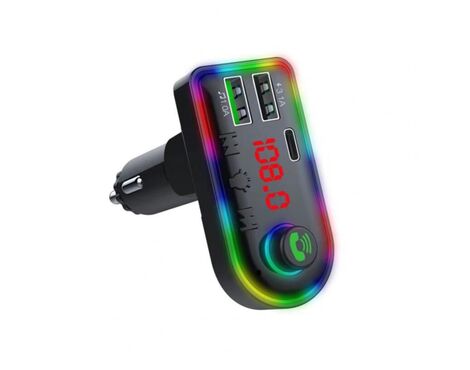 FM transmiter F8 USB, PD, TF, Bluetooth 5.0, Type C, RGB, 12-24V, Handsfree slušalica crni.