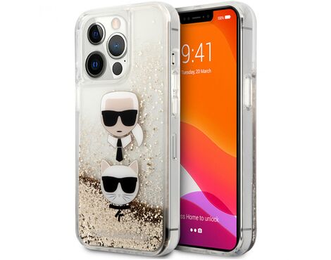 Futrola Karl Lagerfeld Hc Liquid Glitter 2 Heads - iPhone 14 Pro zlatna (KLHCP14LKICGLD).