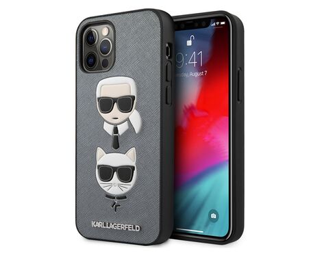 Futrola Karl Lagerfeld CPU Saffiano K&C Heads - iPhone 12/12 Pro 6.1 srebrna (KLHCP12MSAKICKCSL).