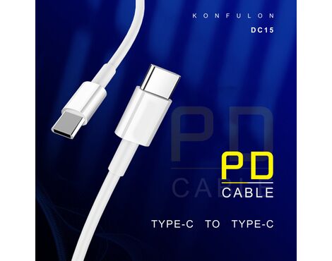 Data kabl KONFULON DC15 PD 60W Super Fast Charge Type C na Type C beli 1m.