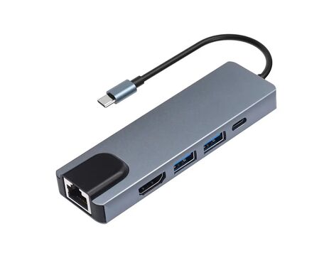 Adapter Type C na LAN Gb, Type C, 2xUSB 3.0 i HDMI 5u1 20cm kabl.