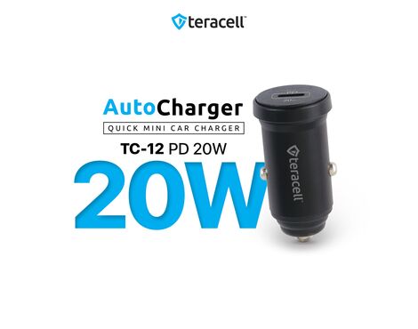 Auto punjac Teracell Evolution TC-12 PD 20W crni sa PD Type C kablom crni.