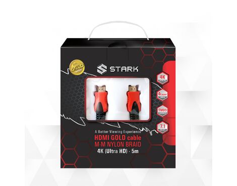 Kabl STARK HDMI M-M pozlacen 4K pleteni 5m.