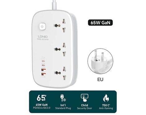 Produzni kabl LDNIO SC3416 EU 3 uticnice + 2xUSB QC 2xPD GaN 2m.