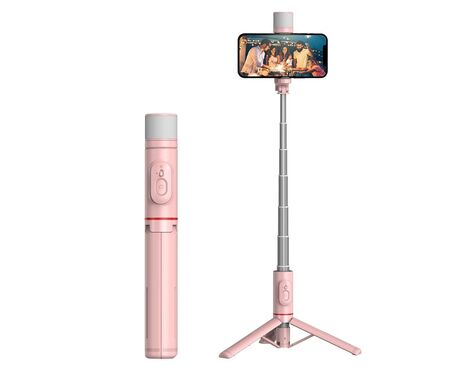 Selfie stick Q12S + tripod pink.