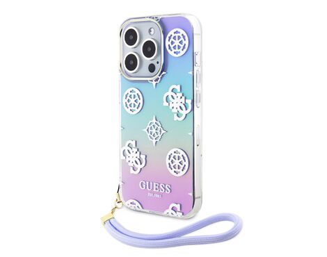 Futrola Guess Hc PC TPU Iridescent Glitter Pattern Peony Cordstrap - iPhone 15 Pro 6.1 ljubicasta (GUHCP15LHPELISU).