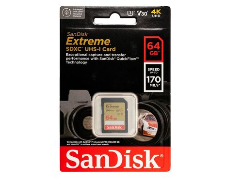 Memorijska Kartica SanDisk SDXC 64GB Extreme 170MB/s V30 UHS-I Class 10 U3 V30.